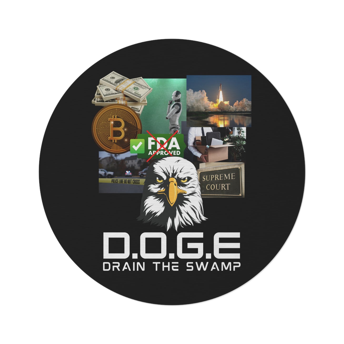 "D.O.G.E. Department of Government Efficiency – Drain the Swamp" Round Floor Rug