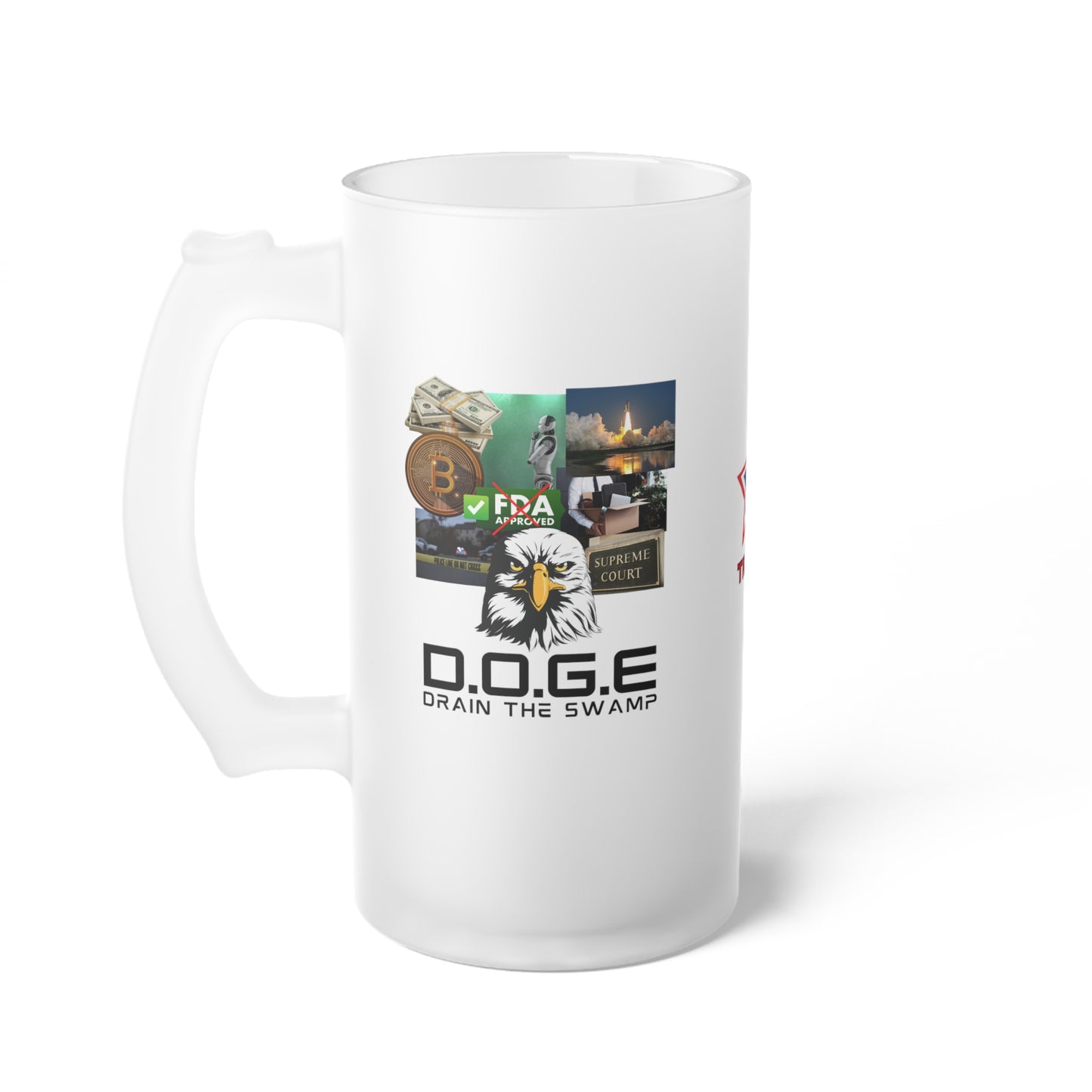 "D.O.G.E. Department of Government Efficiency – Drain the Swamp" Frosted Beer Mug