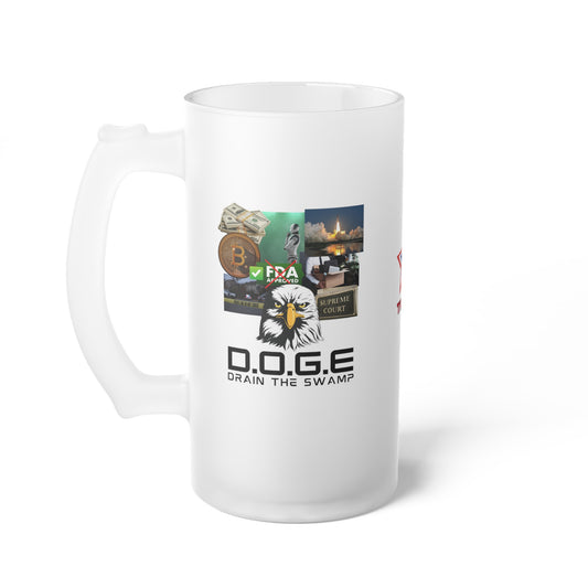 "D.O.G.E. Department of Government Efficiency – Drain the Swamp" Frosted Beer Mug