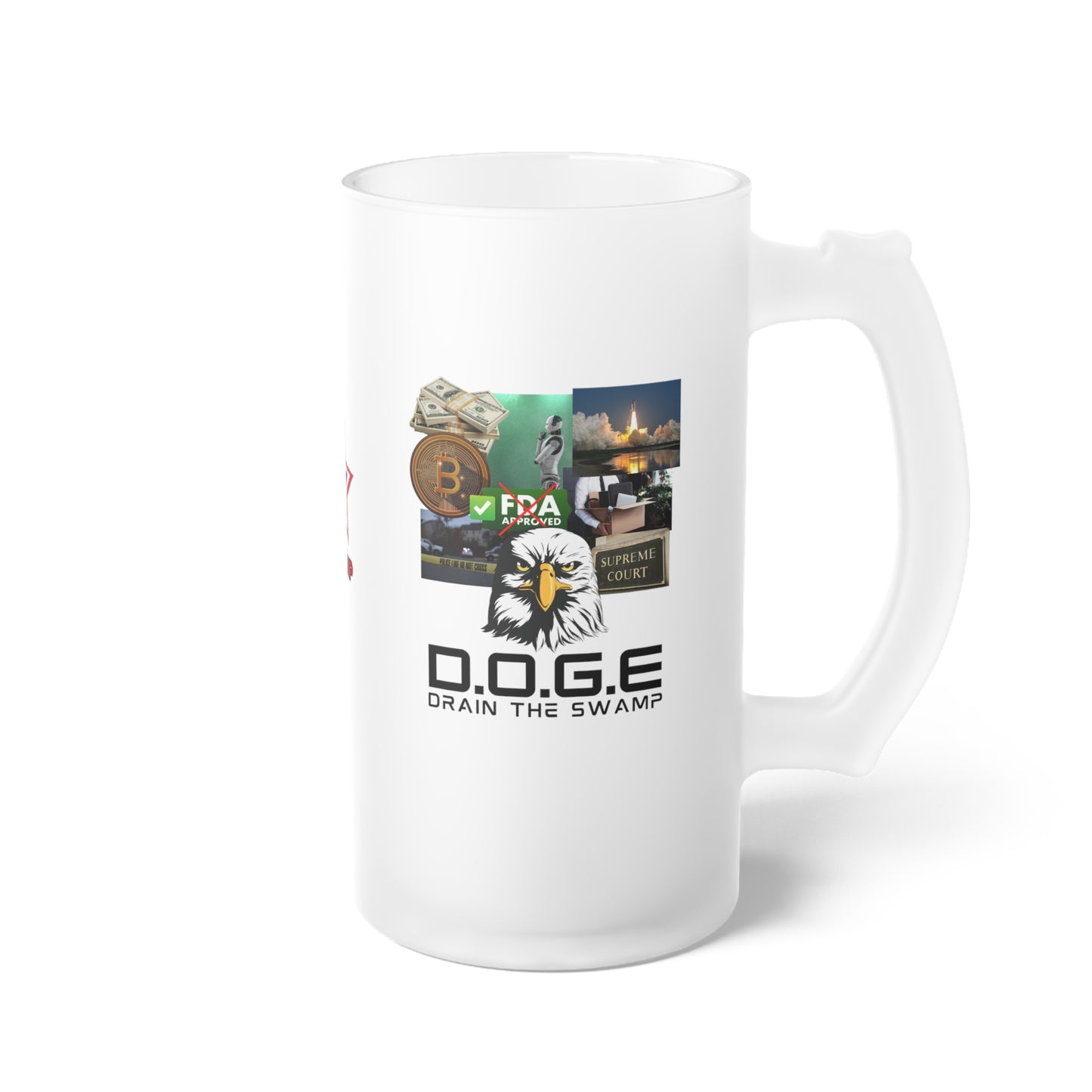 "D.O.G.E. Department of Government Efficiency – Drain the Swamp" Frosted Beer Mug