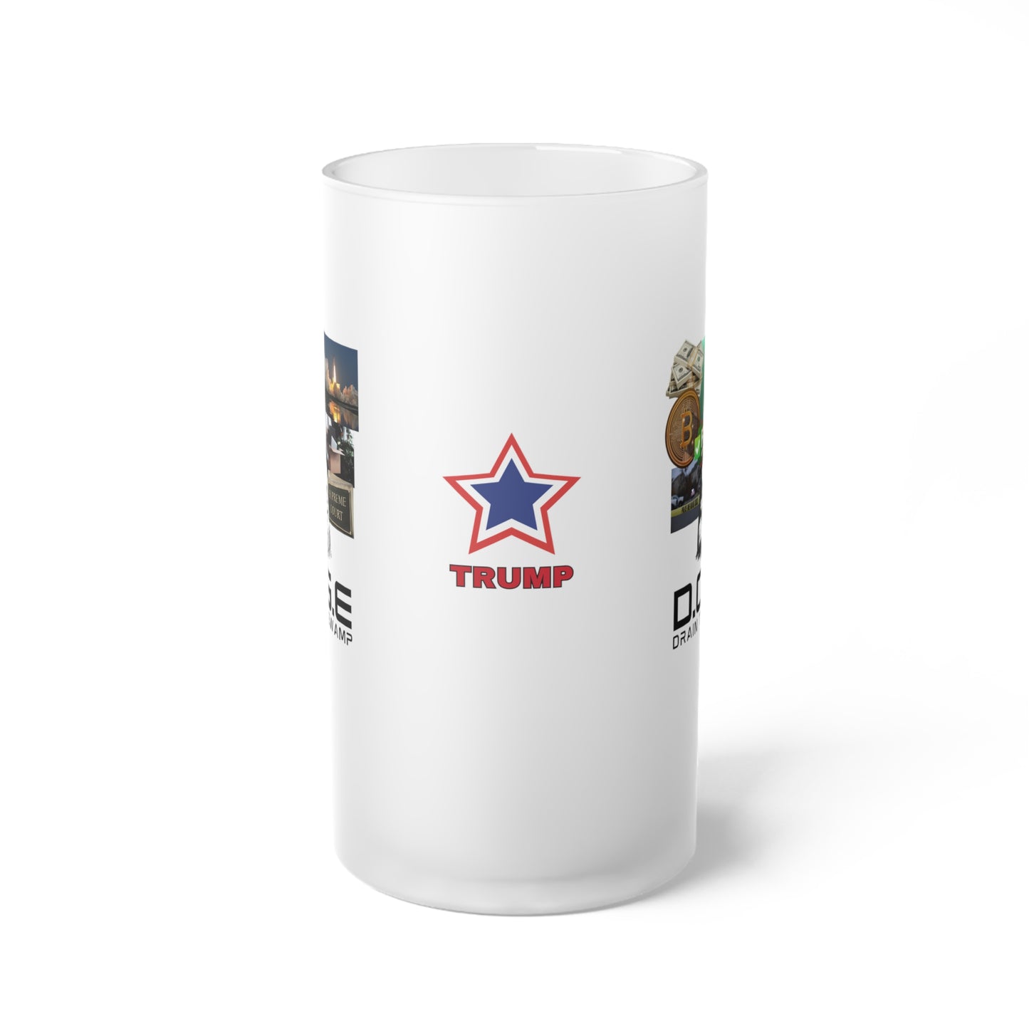 "D.O.G.E. Department of Government Efficiency – Drain the Swamp" Frosted Beer Mug