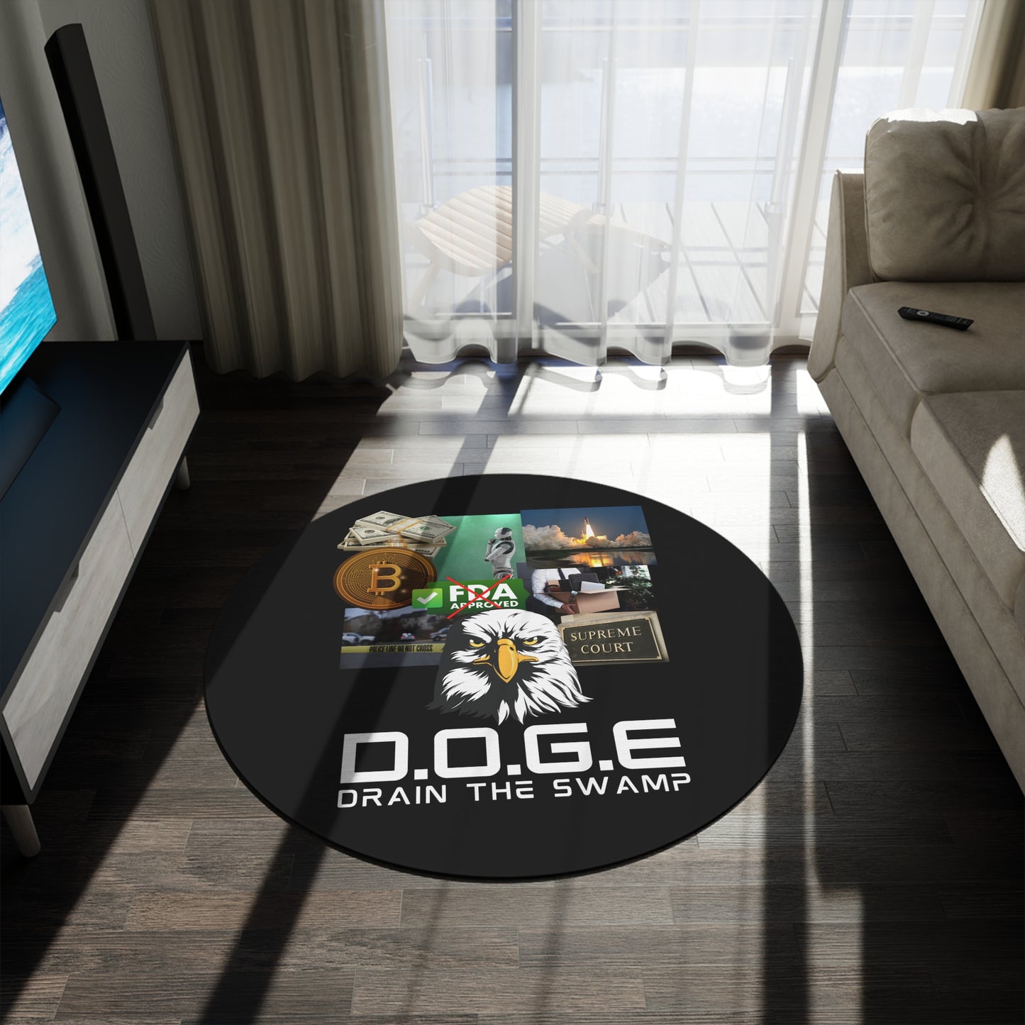 "D.O.G.E. Department of Government Efficiency – Drain the Swamp" Round Floor Rug